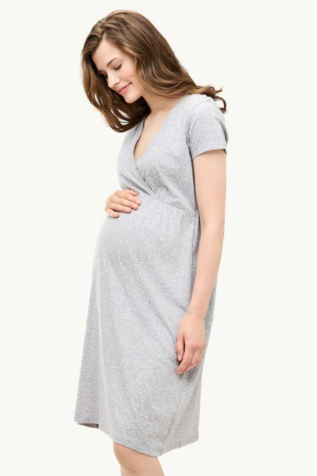 Women - Nursing nightdress - polka dot - gray