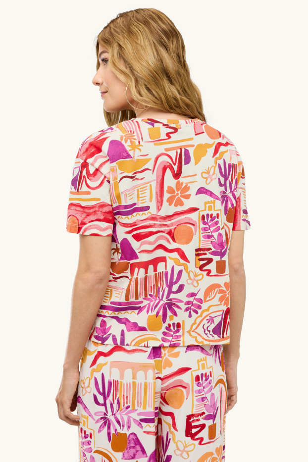 Femmes - T-shirt - regular fit - à motif - rouge / beige