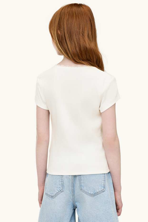 Kinderen: meisjes - T-shirt - geribd - wit