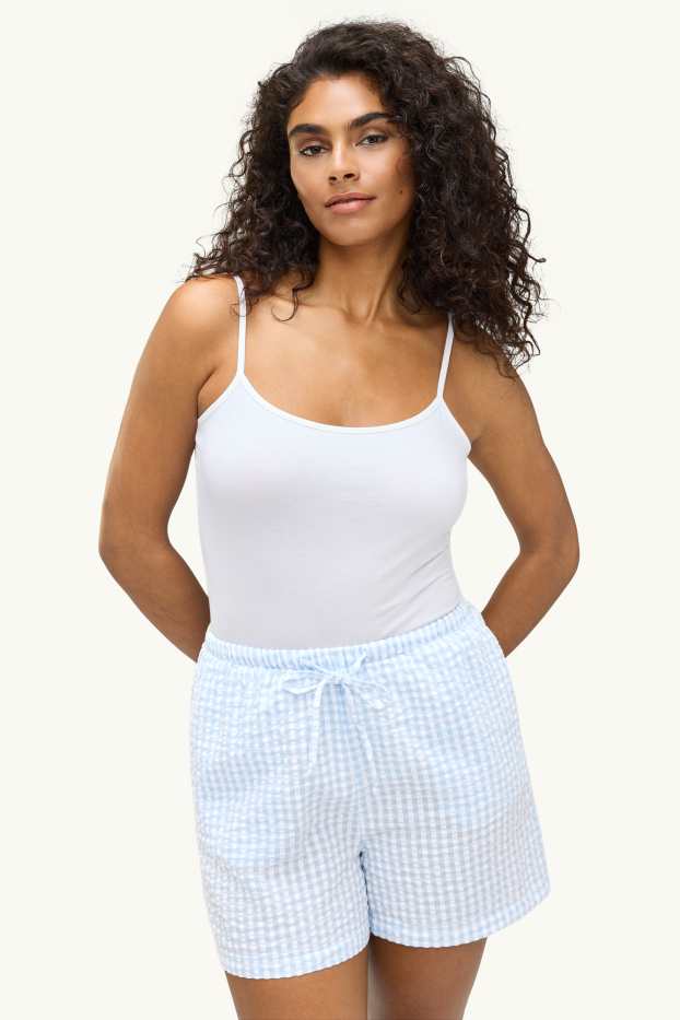 Dona - Paquet de 2 - pantalons curts de pijama - de ratlles - de quadres - blau
