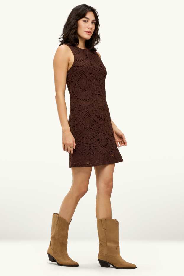 Damen - Crochet-Kleid - strukturiert - braun