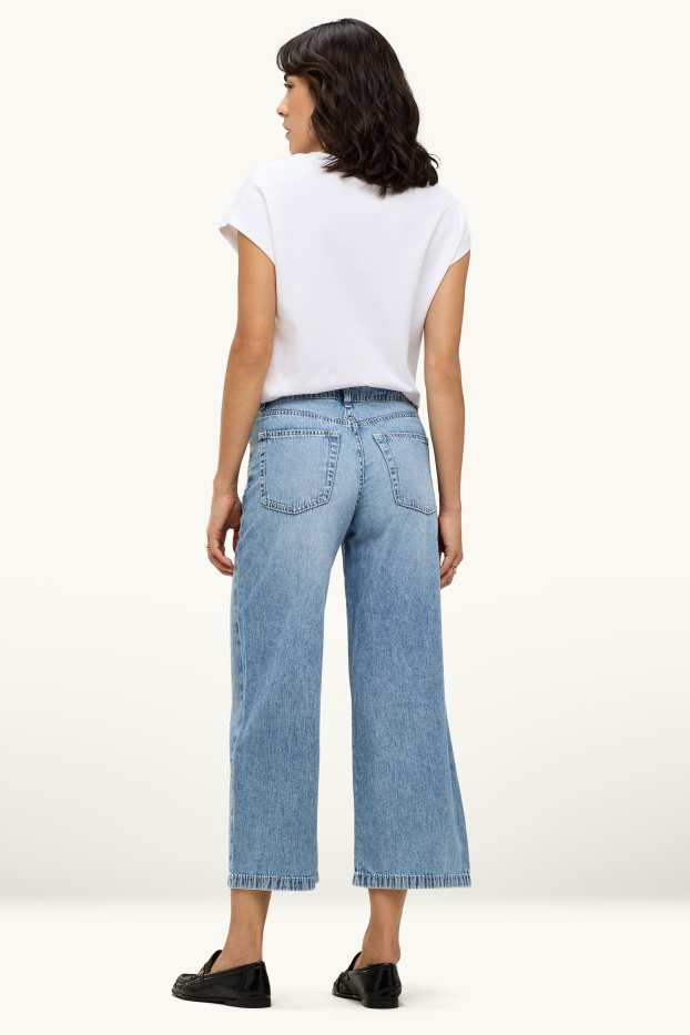 Damen - Crop Wide Leg Jeans - Mid Waist - jeansblau