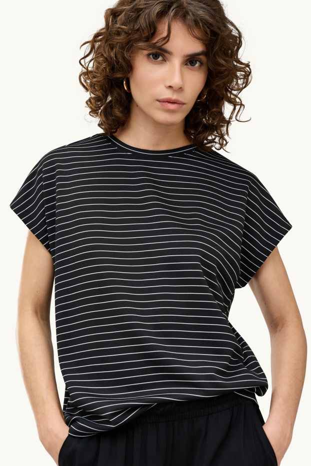 Dames - T-shirt - regular fit - gestreept - zwart / wit