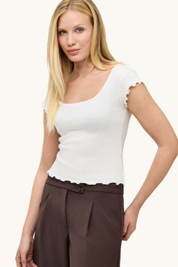 Damen - T-Shirt - Slim Fit - gerippt - weiß