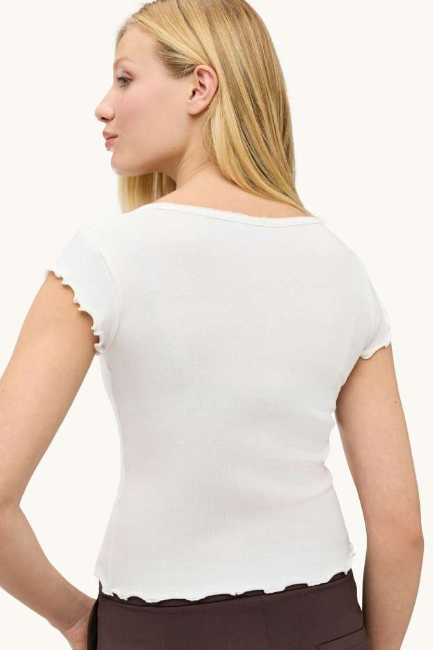 Damen - T-Shirt - Slim Fit - gerippt - weiß