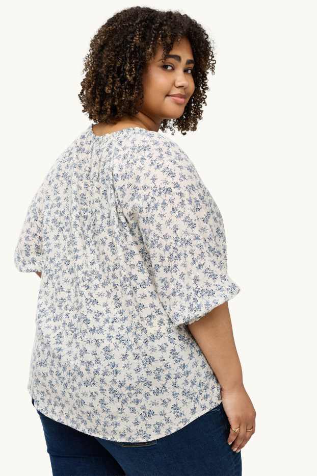 Dames - Blouse - gebloemd - beige