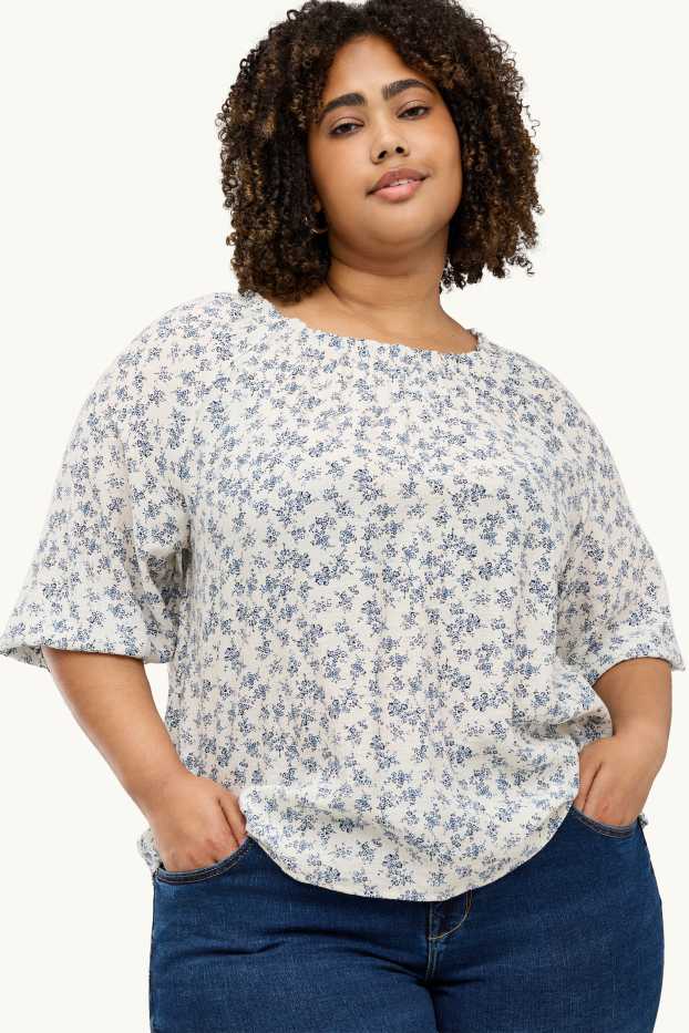 Dames - Blouse - gebloemd - beige