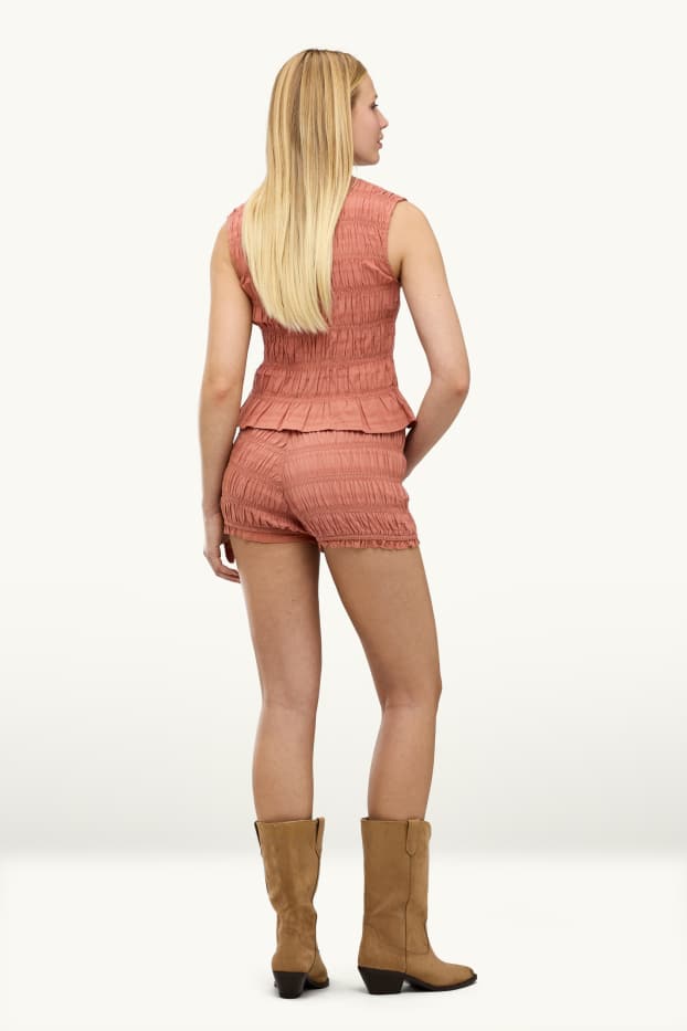 Damen - Shorts - Mid Waist - gesmokt - orange