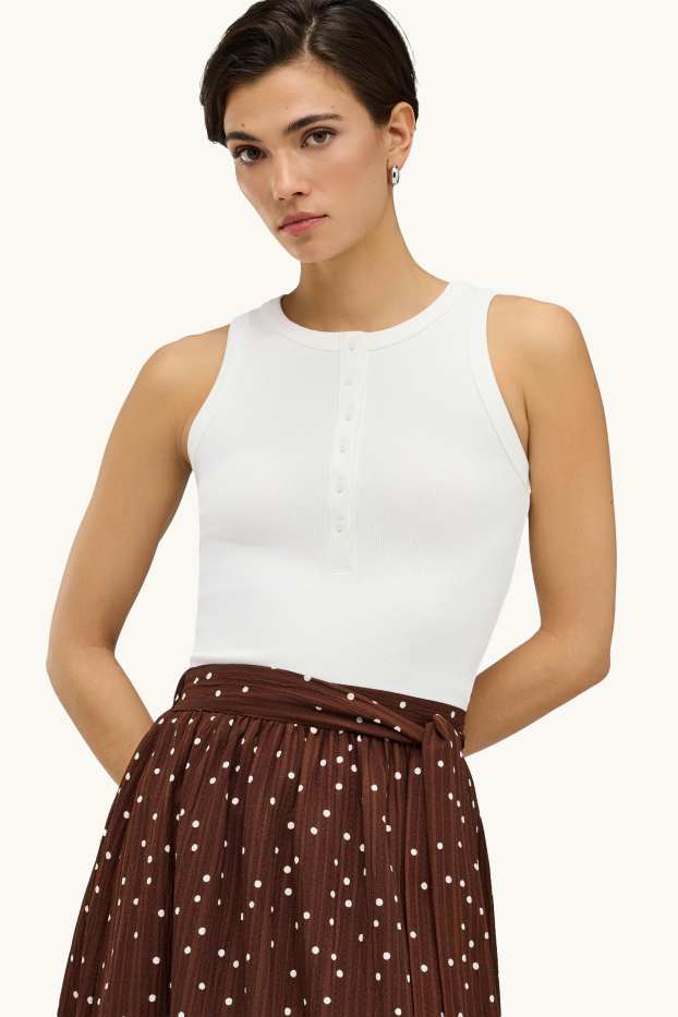Donna - Top - a coste - bianco