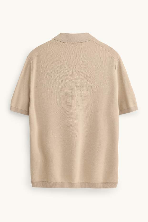 Heren - Gebreid poloshirt - regular fit - met structuur - beige