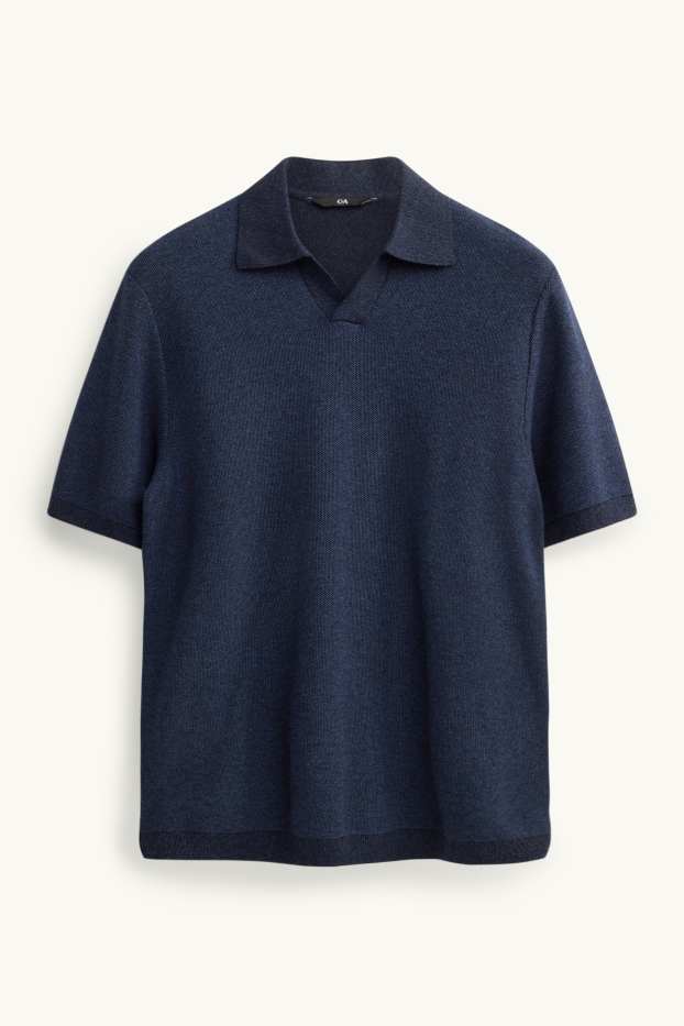 Heren - Gebreid poloshirt - regular fit - met structuur - donkerblauw