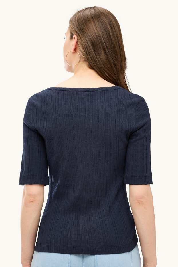 Femei - Tricou henley - regular fit - reiat - albastru închis