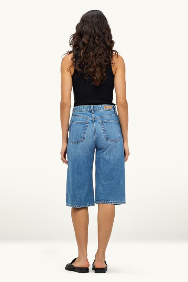 Dámské - Džínové kraťasy - high waist - džíny - modré