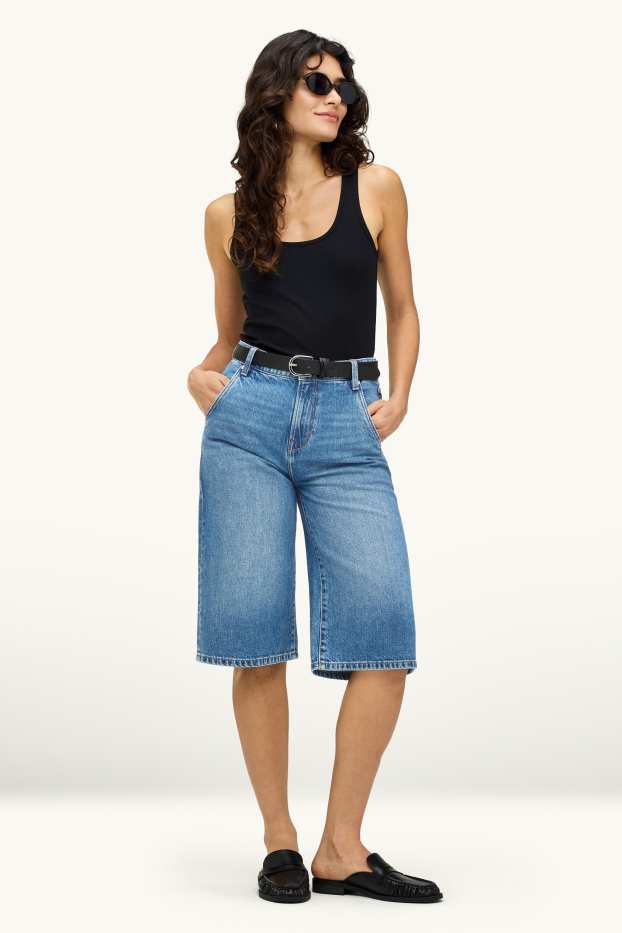 Dámské - Džínové kraťasy - high waist - džíny - modré