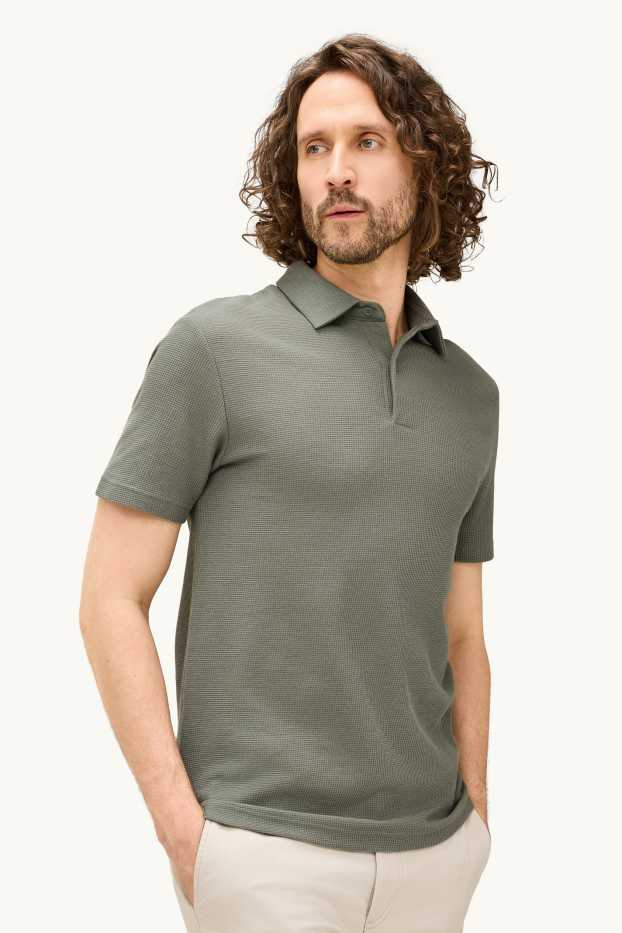 Herren - Poloshirt - Regular Fit - strukturiert - grün / grau