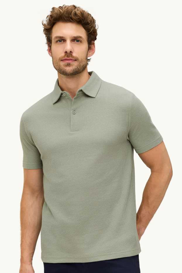 Men - Polo shirt - regular fit - textured - light green