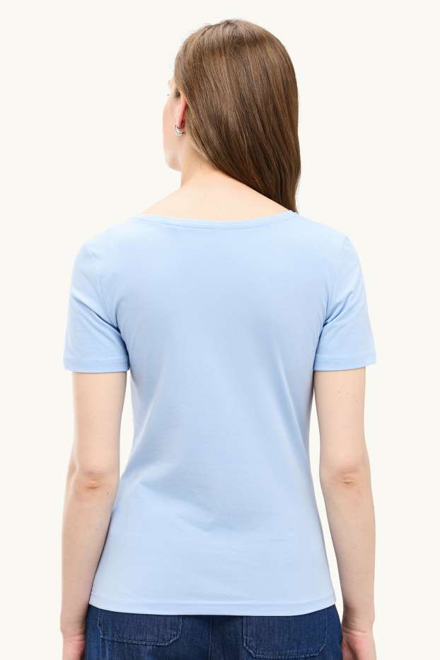 Donna - T-shirt scollo a V - slim fit - azzurro