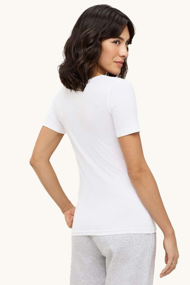 Femei - Multipack 3 buc. - tricou cu decolteu în V - slim fit - alb