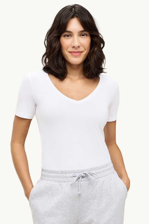 Femei - Multipack 3 buc. - tricou cu decolteu în V - slim fit - alb