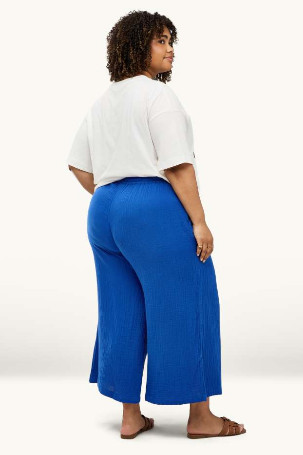 Femmes - Pantalon en toile - mid waist - wide leg - bleu