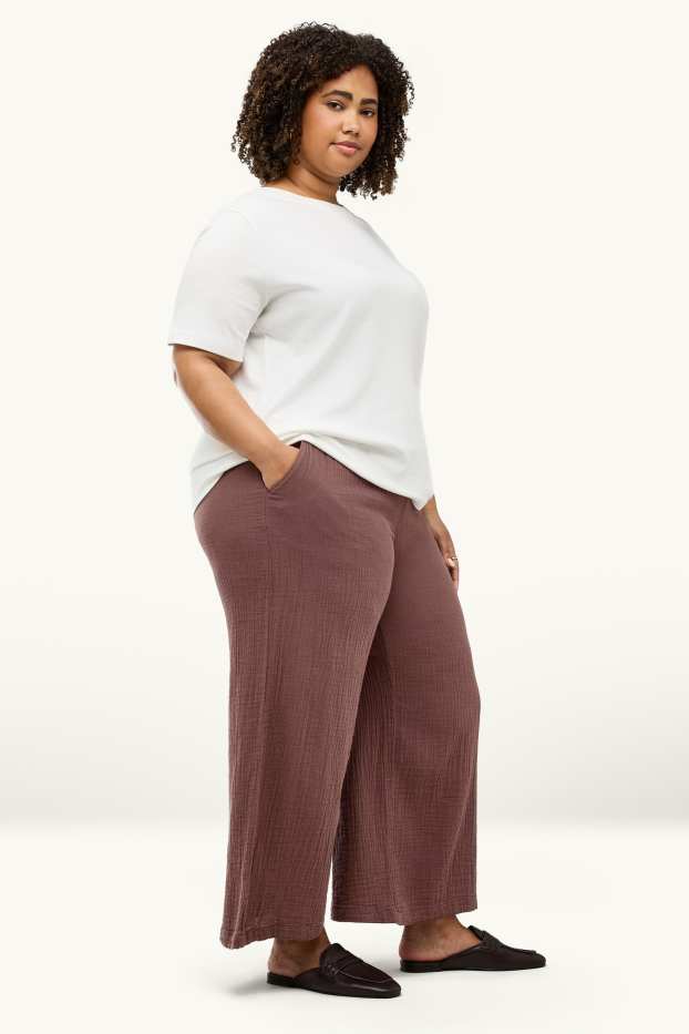 Damen - Stoffhose - Mid Waist - Wide Leg - braun
