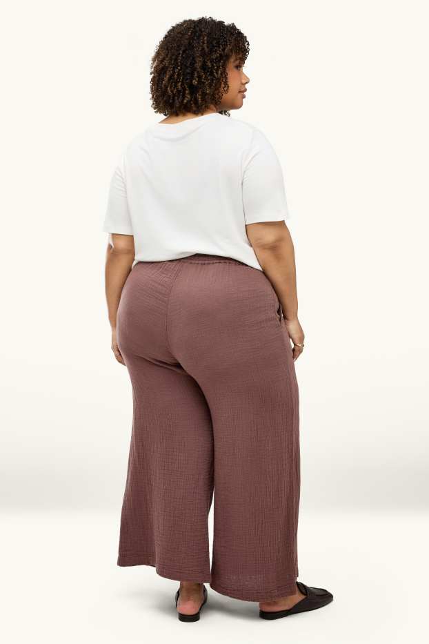 Damen - Stoffhose - Mid Waist - Wide Leg - braun