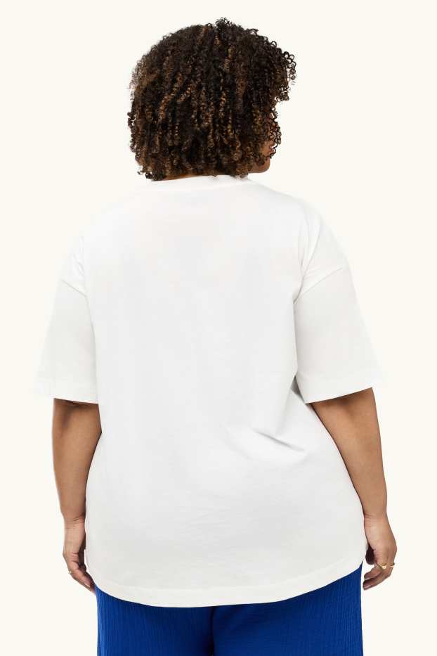 Women - T-shirt - relaxed fit - shiny - white