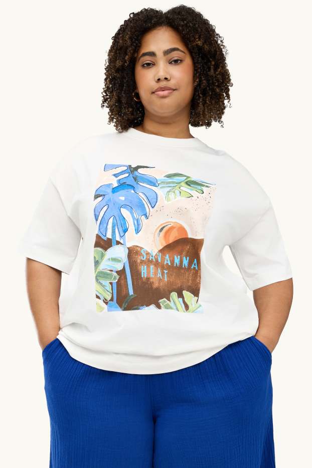 Women - T-shirt - relaxed fit - shiny - white