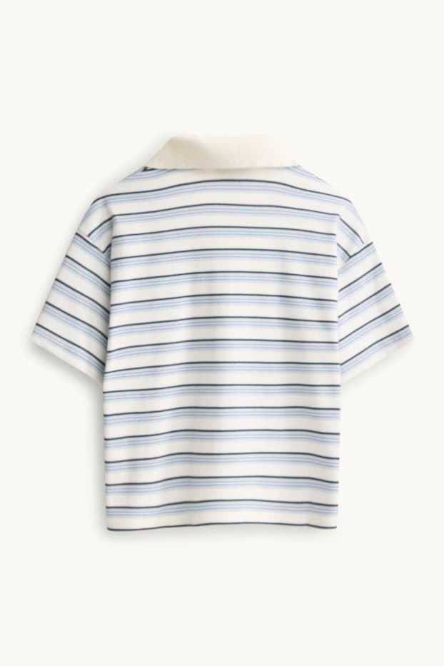 Damen - Poloshirt - Slim Fit - gestreift - gerippt - weiß / blau