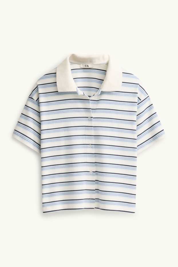 Damen - Poloshirt - Slim Fit - gestreift - gerippt - weiß / blau
