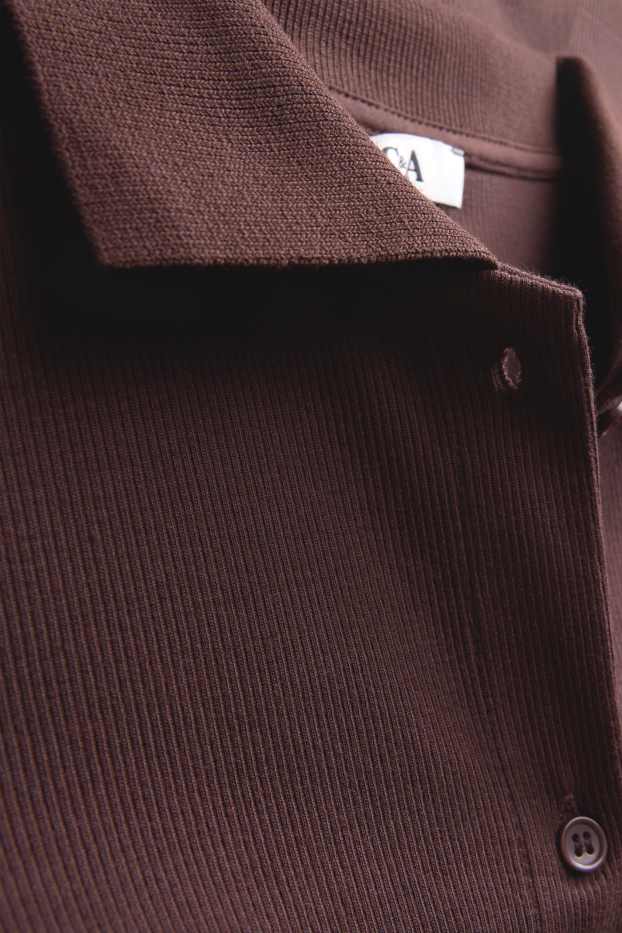 Damen - Poloshirt - Slim Fit - gerippt - braun
