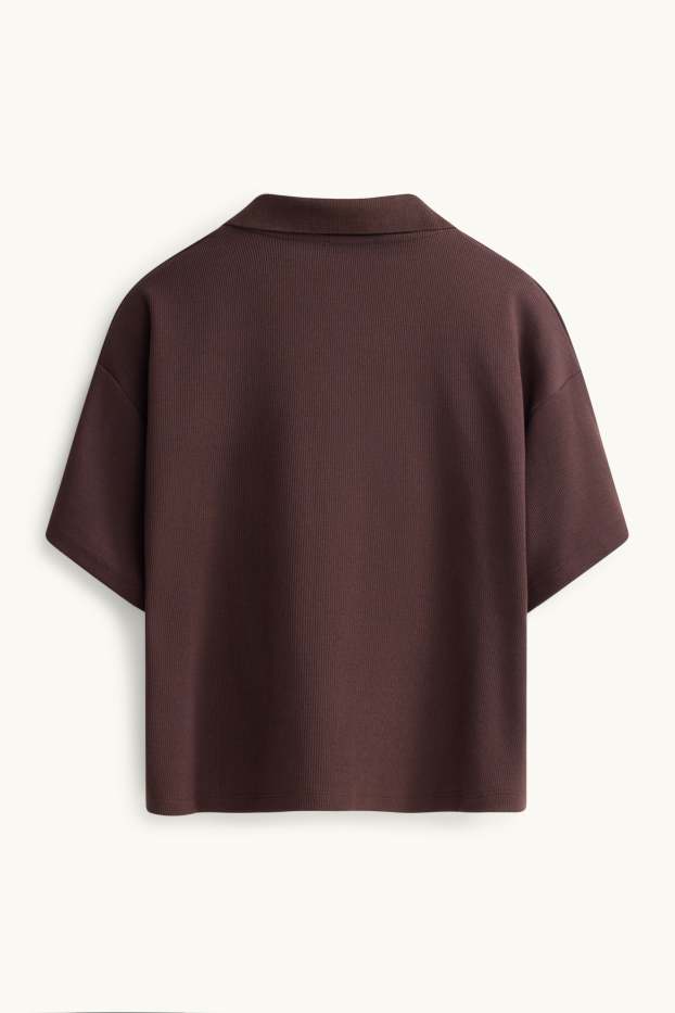 Damen - Poloshirt - Slim Fit - gerippt - braun