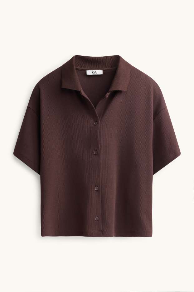 Damen - Poloshirt - Slim Fit - gerippt - braun