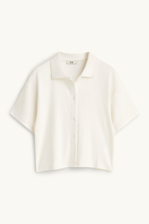 Damen - Poloshirt - Slim Fit - gerippt - cremeweiß