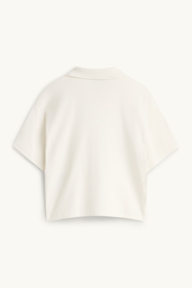 Damen - Poloshirt - Slim Fit - gerippt - cremeweiß