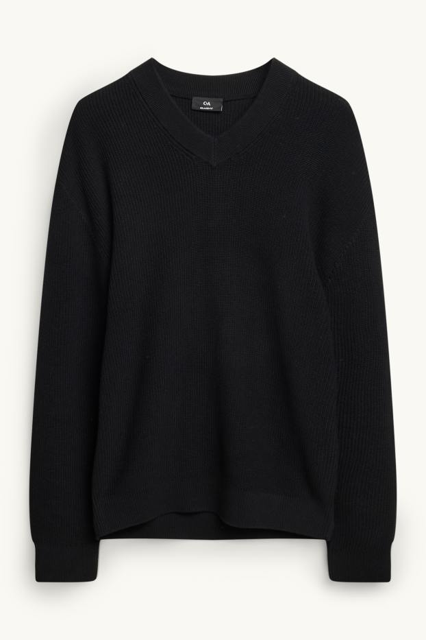 Hommes - Pull avec encolure en V - noir
