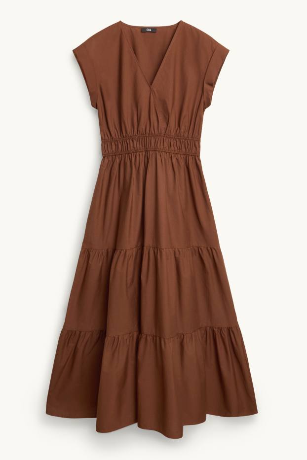 Damen - Fit & Flare Kleid mit V-Ausschnitt - braun