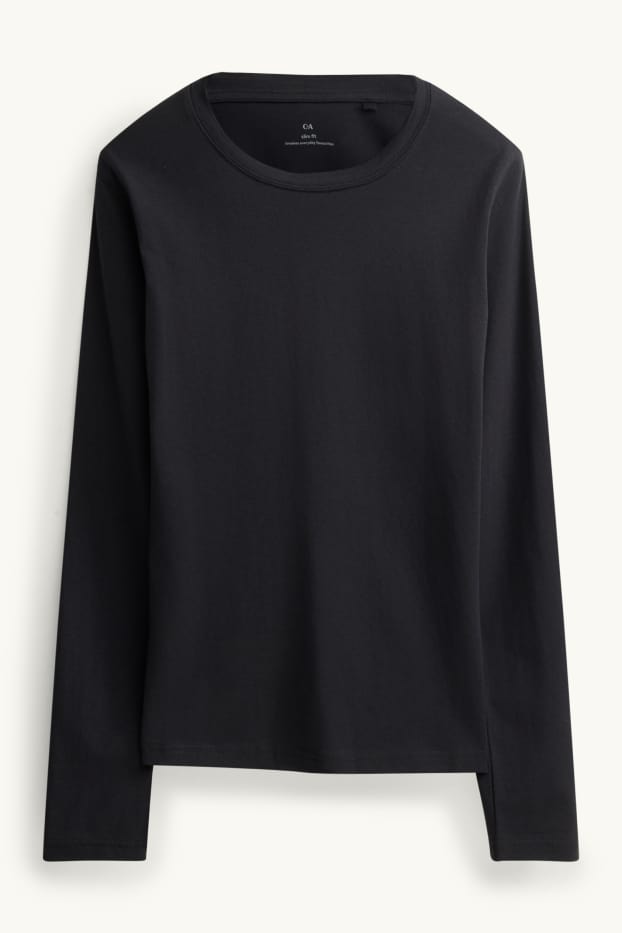 Femei - Tricou cu mânecă lungă - slim fit - negru