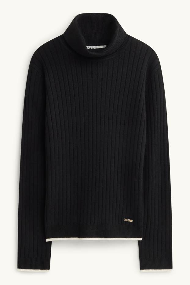 Children Girls - Turtleneck jumper - ribbed - black