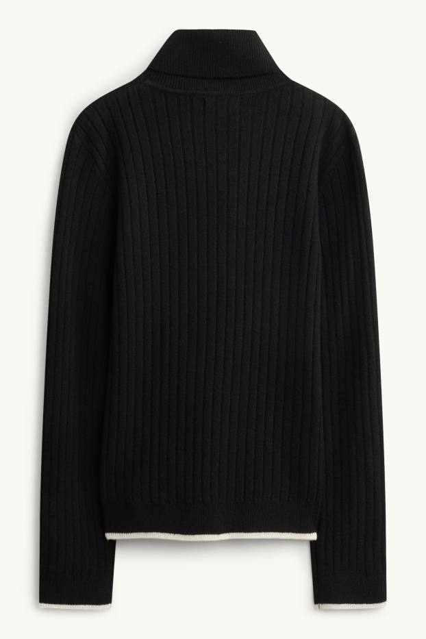 Children Girls - Turtleneck jumper - ribbed - black