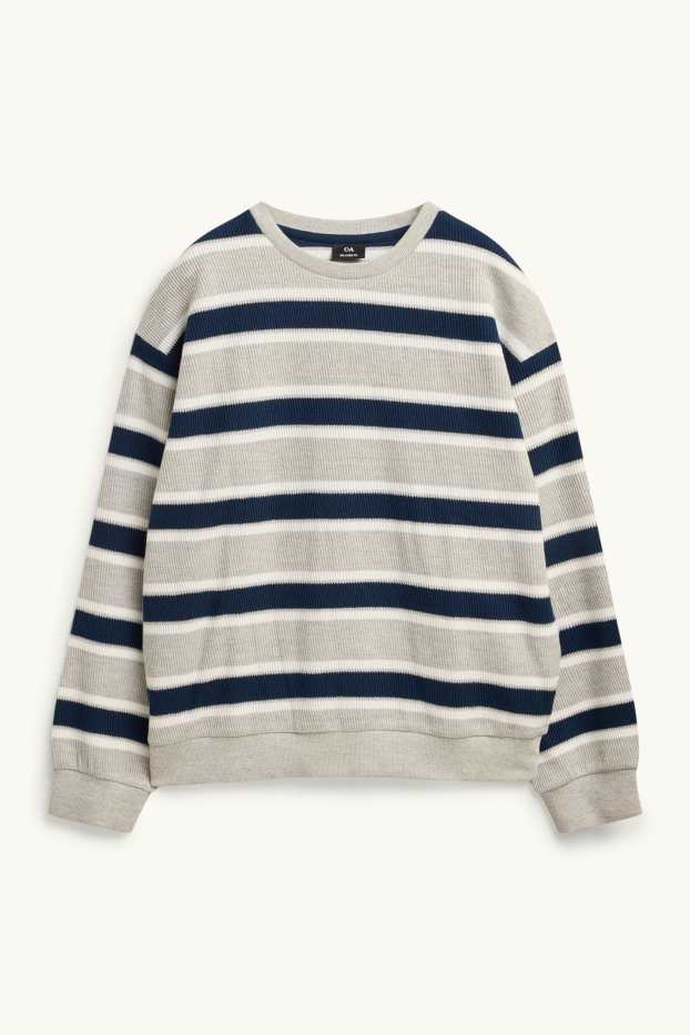 Hommes - Haut à manches longues - relaxed fit - à rayures - gris clair / bleu foncé