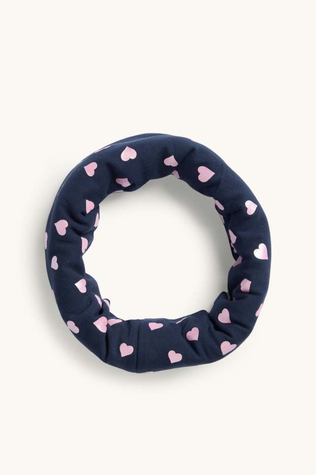 Children Girls - Heart - snood - shiny - rose / dark blue