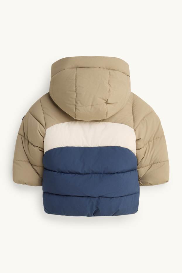 Baby Buben - Bärchen - Baby-Steppjacke mit Kapuze - gefüttert - beige / blau