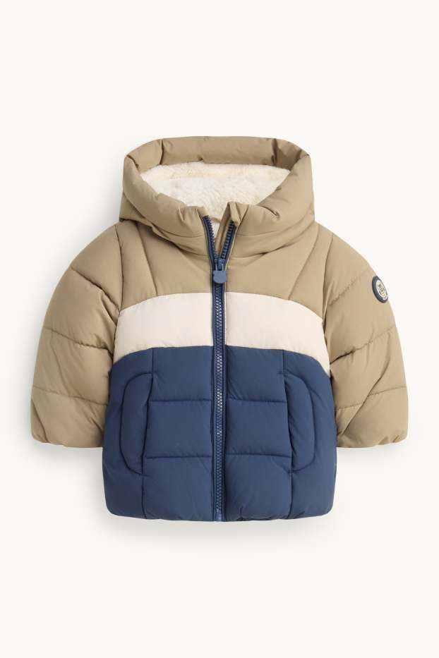 Baby Buben - Bärchen - Baby-Steppjacke mit Kapuze - gefüttert - beige / blau