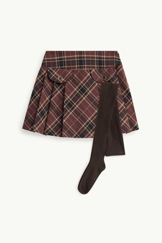 Enfants filles - Ensemble - jupe et collants - 2 pièces - marron / beige