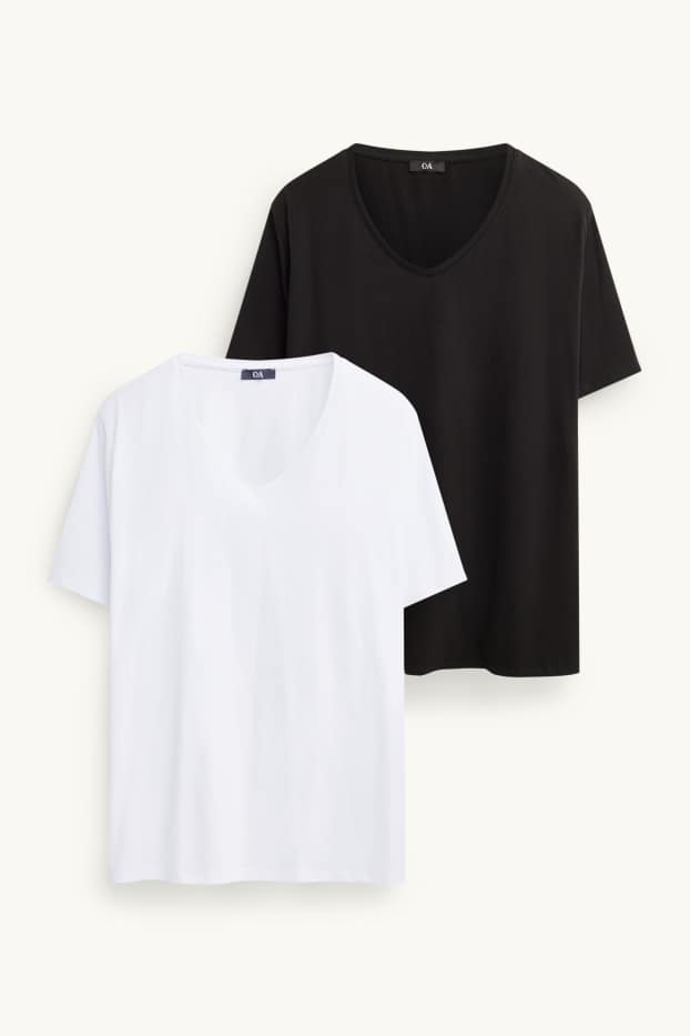 Donna - Confezione da 2 - t-shirt con scollo a V - stretch - LYCRA® - bianco