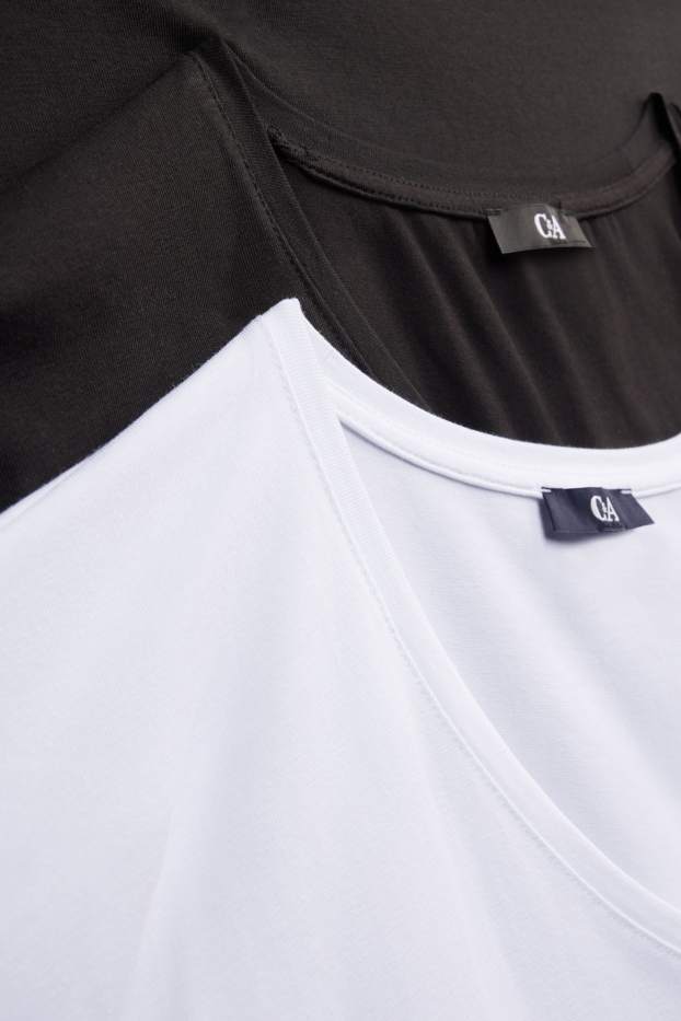Donna - Confezione da 2 - t-shirt con scollo a V - stretch - LYCRA® - bianco