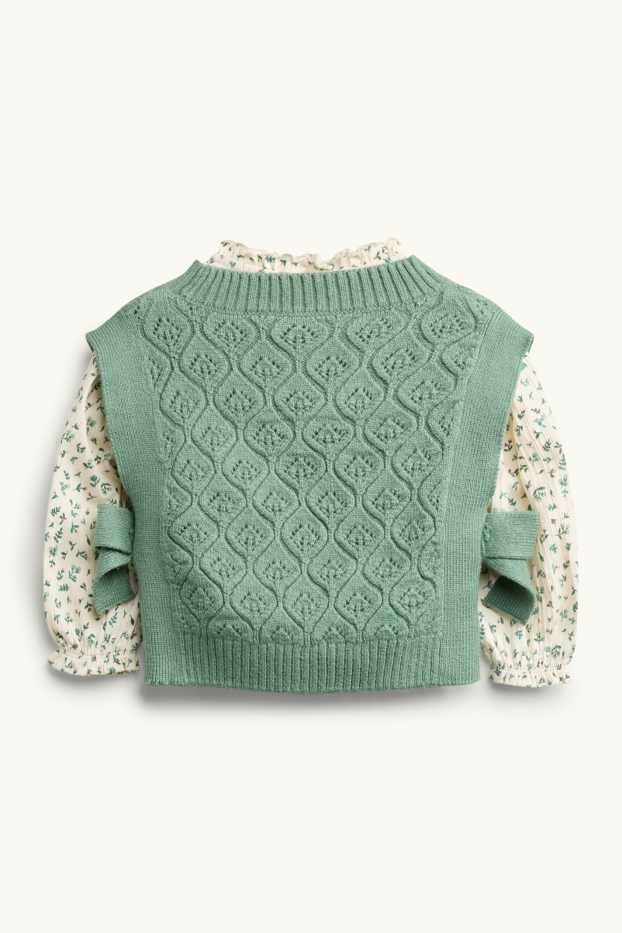 Enfants filles - Ensemble - chemisier et débardeur - 2 pièces - à fleurs - vert / blanc crème