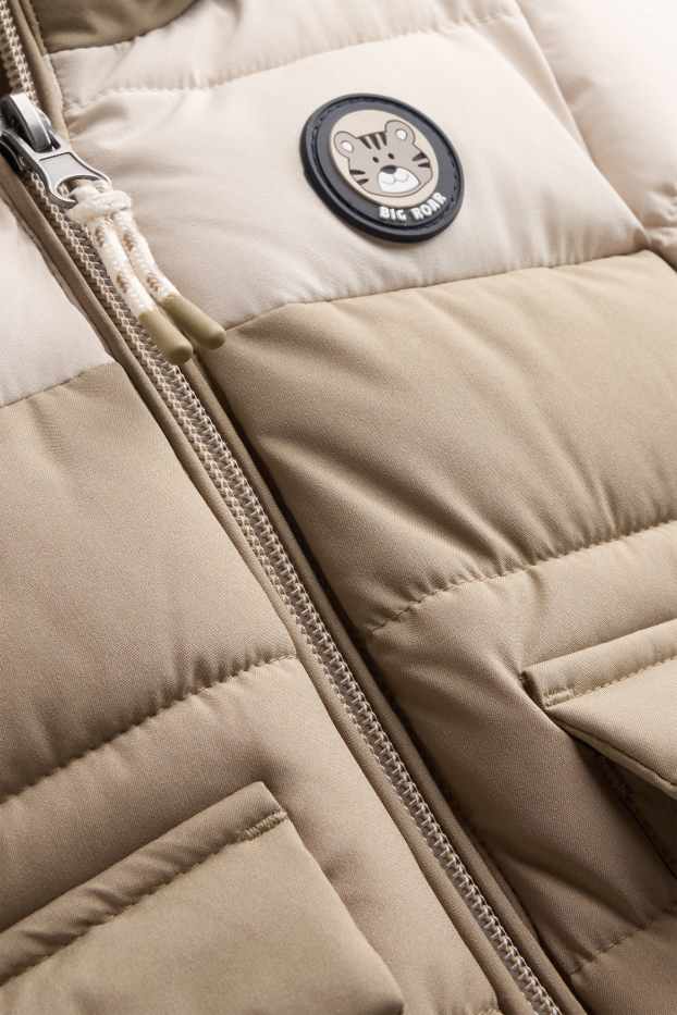 Baby: jongens - Tijger- babyjas met stiksels en capuchon - gevoerd - beige