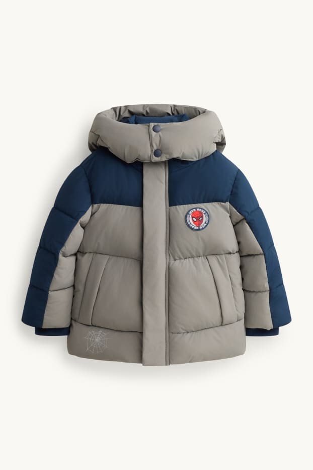 Children Boys - Spider-Man - quilted jacket with hood - lined - dark blue / gray